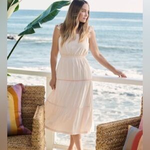 Lauren Conrad pink tiered pinafore dress with ruffle